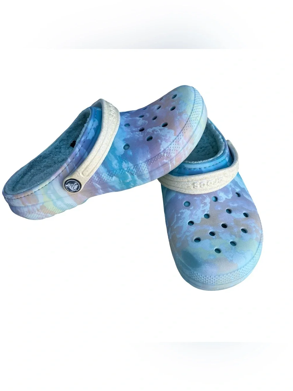 Crocs Lined Clogs Kids Girls Purple Blue Clouds Size J5